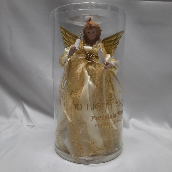 NIB Angel in Off White/ivory gold dress tree topper lighted 10" - Picture 1 of 5